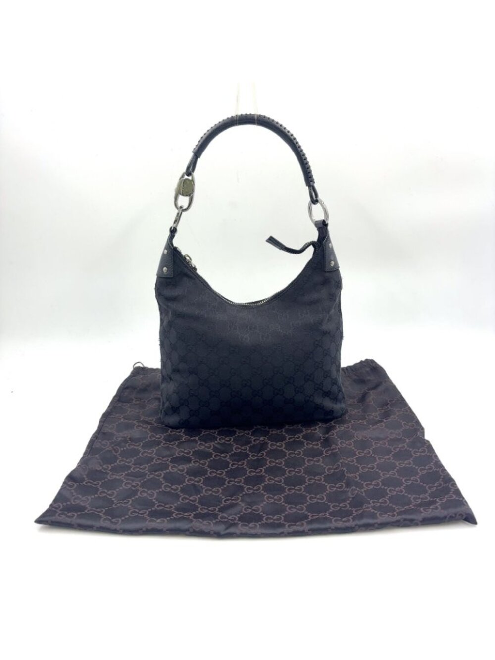 ★SOLD★ Gucci GG Canvas Semi Leather Black Shoulder Bag Silver - Picture 15 of 15